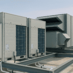 Equipamento HVAC instalado em telhado plano — Sistema ar-condicionado central — Engenhario RJ